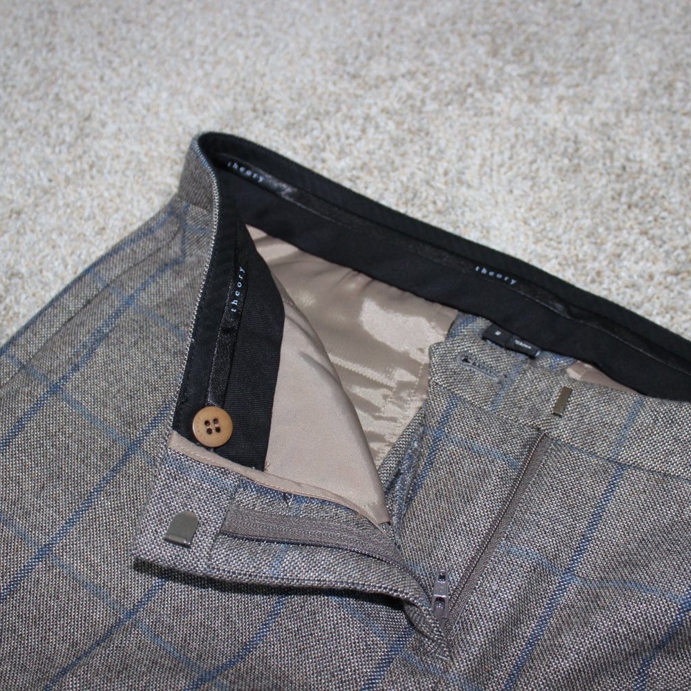 Theory Cropped Wool Blend Windowpane Check Pants - image 4